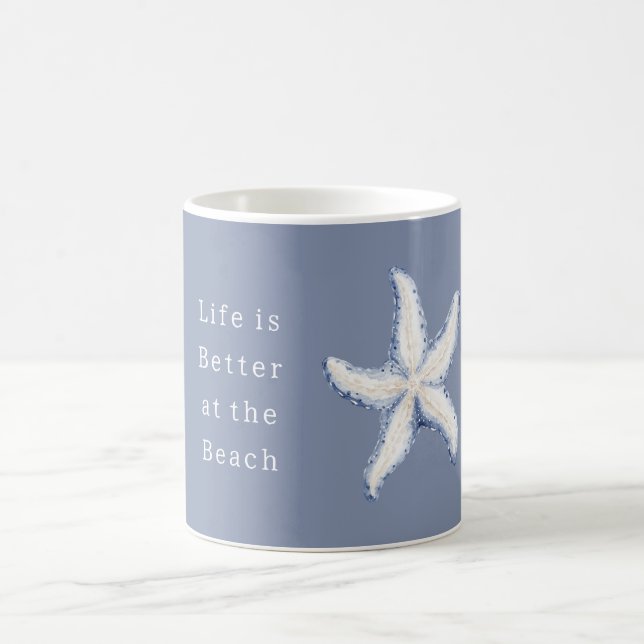 Caneca De Café Life is Better Beach Blue White Starfish (Centro)