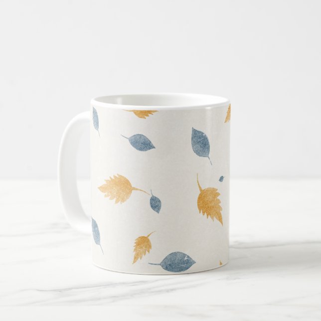 Caneca De Café Light Pastel Minimalist Autumn Leaves Pattern (Frente Esquerda)