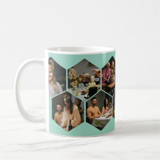 Caneca De Café Light Teal Geometric Hexagon Photo Collage 