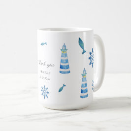 Caneca De Café Lighthouse Beach Watercolor pintada à mão