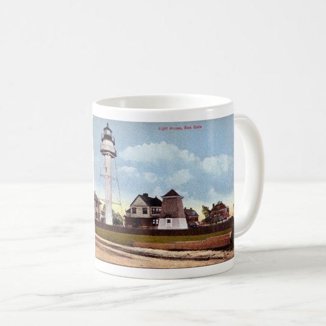 Caneca De Café Lighthouse de Coney Island, New York Postcard Mug (Frente Esquerda)