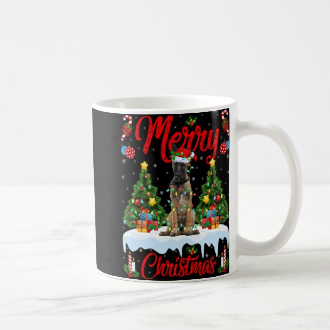 Caneca De Café Lights Xmas Tree Santa Belgian Malinois Dog Christ (Direita)