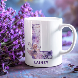 Caneca De Café Lilac Fairy Monograma L Personalizado