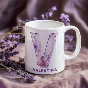 Caneca De Café Lilac Fairy Monograma Personalizado V