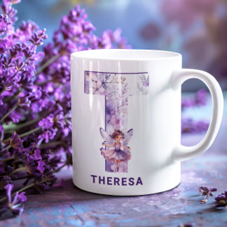 Caneca De Café Lilac Fairy Monograma T Personalizado