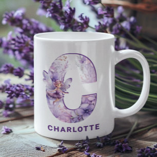 Caneca De Café Lilac Fairy Personalizada Monograma C
