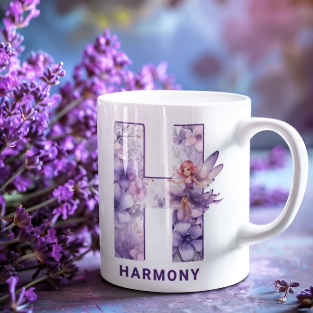 Caneca De Café Lilac Fairy Personalizada Monograma H (Personalized Lilac Fairy Monogram H Coffee Mug)