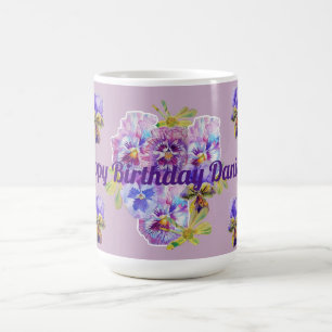 Caneca De Café Lilac Mug Chique Bonito Pansy floral