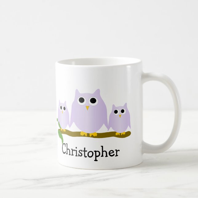 Caneca De Café Lilac Owls Design Personalizado (Direita)