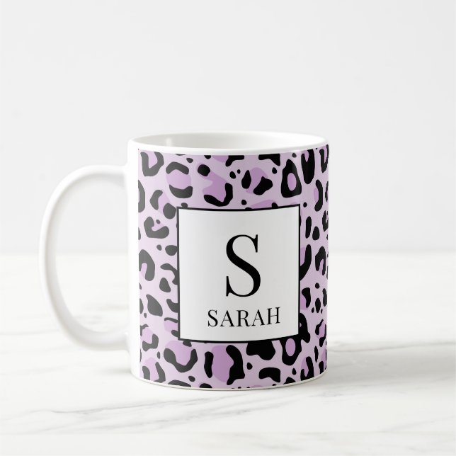 Caneca De Café Lilac Purple Leopard Print Custom Name Mug (Esquerda)