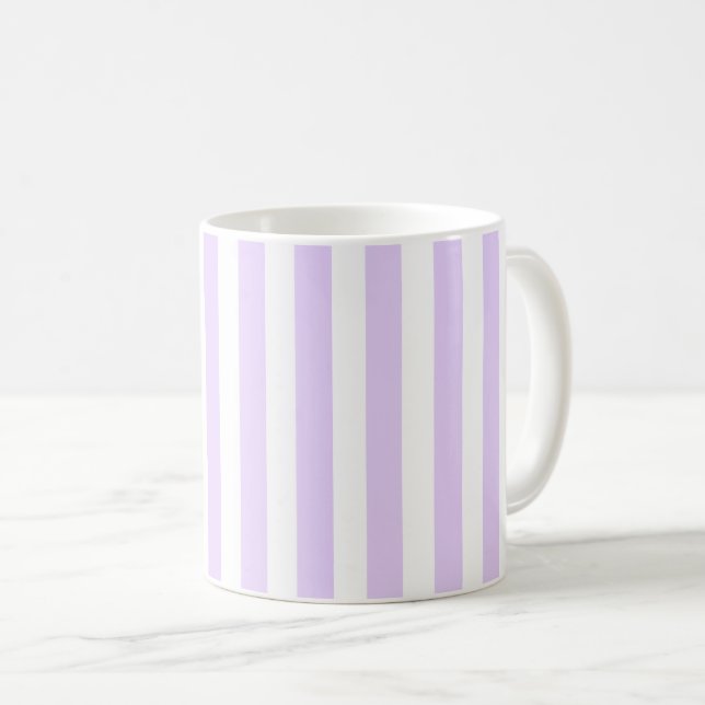 Caneca De Café Lilac, púrpura e tiras doces brancas (Frente Esquerda)