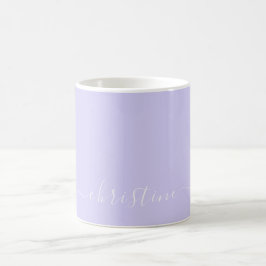 Caneca De Café Lilás Lavanda & Branco Minimalista Nome Personaliz