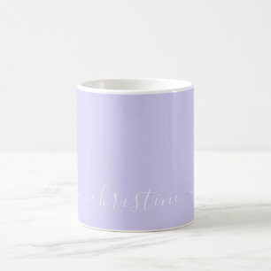 Caneca De Café Lilás Lavanda & Branco Minimalista Nome Personaliz