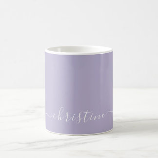 Caneca De Café Lilás Lavanda C123 & Branco Minimalista Nome Perso