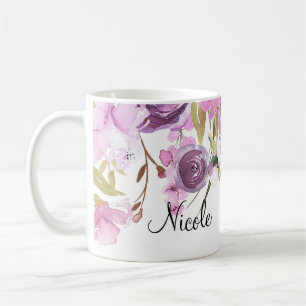 Caneca De Café Lilás Lavanda Roxa Floral Chic Aquarela