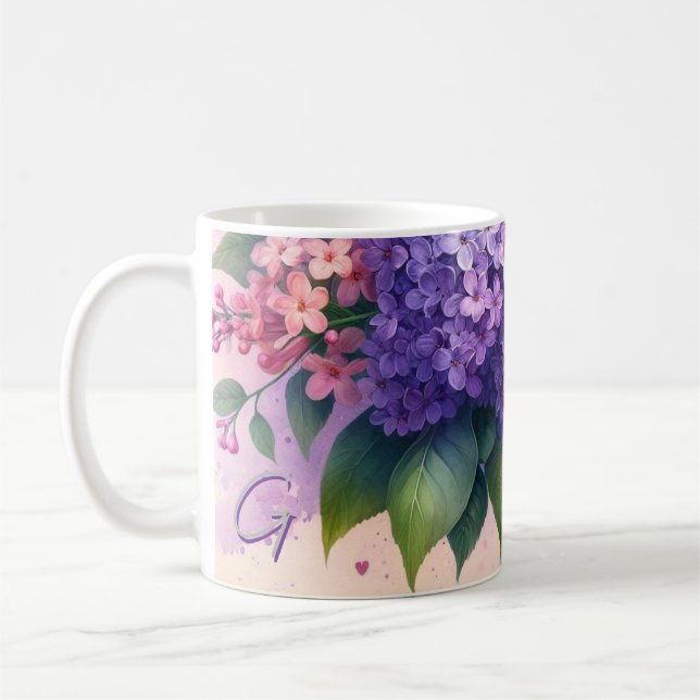 Caneca De Café Lilases Fashions Antigos Monograma Floral (Esquerda)