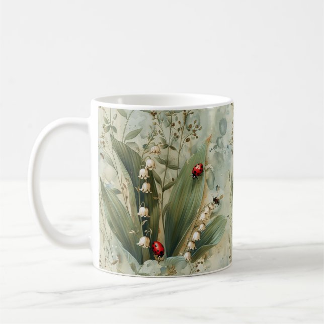 Caneca De Café Lily do Vale Joaninha Floral   (Esquerda)