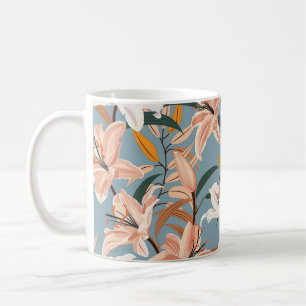 Caneca De Café Lily Floral Blue Vintage Impressão