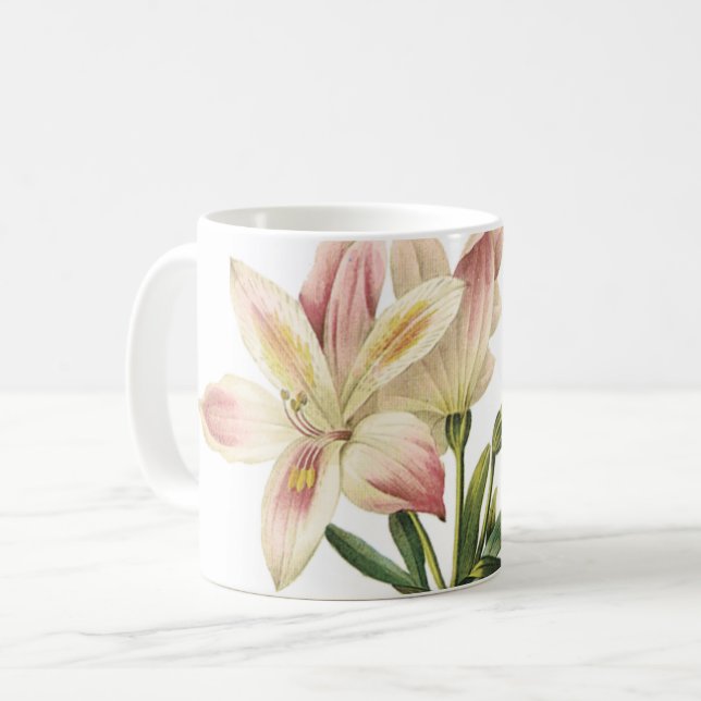 Caneca De Café Lily peruana (Alstromeria pelegrina) por Redouté (Frente Esquerda)