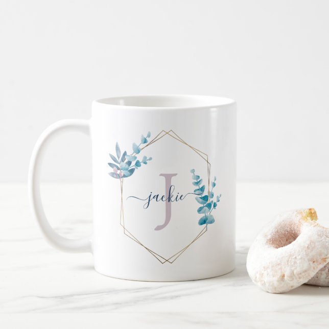 Caneca De Café Lilyptus Wreath Monograma (Com Donut)