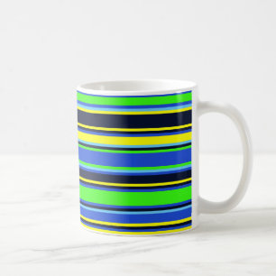 Caneca De Café Limão Amarelo-Estriado,  Azul-Escuro