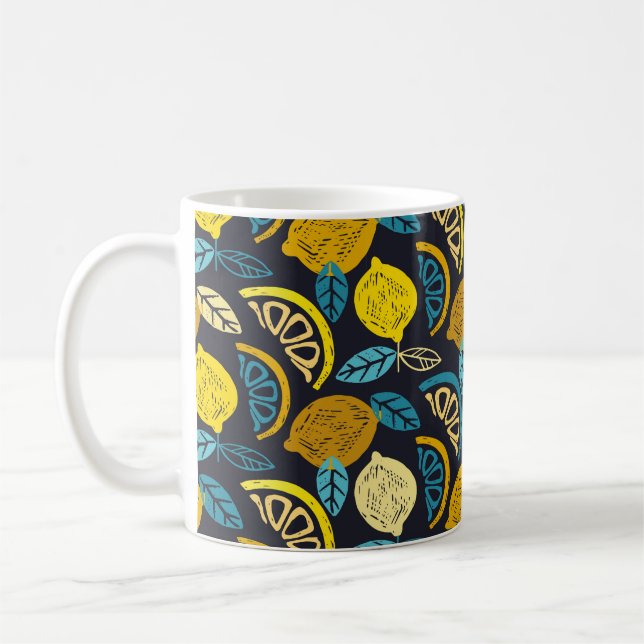Caneca De Café Limão de Citrus limon doodle modelo desenhado à mã (Esquerda)