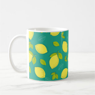 Caneca De Café Limão Desenhado à Mão Sem Costura com Padrão d