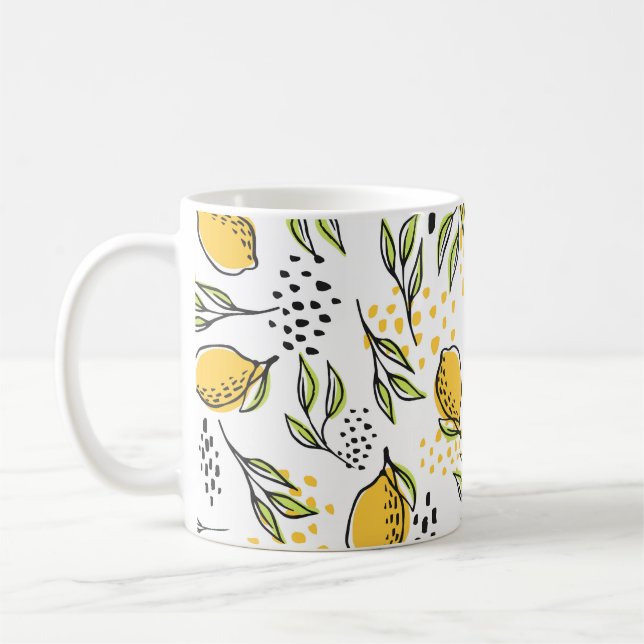 Caneca De Café Limão, ramos verdes: padrão de abstrato. (Esquerda)