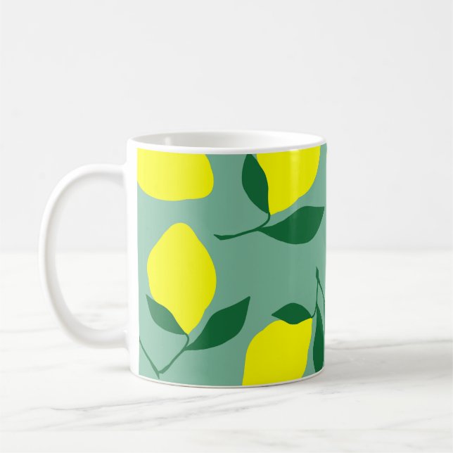 Caneca De Café Limão Simples, Impressão de Fundo Verde. (Esquerda)