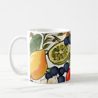Caneca De Café Limas, Limões e Flores Mediterrâneos. Pintado