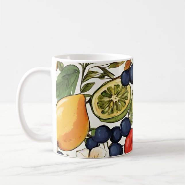 Caneca De Café Limas, Limões e Flores Mediterrâneos. Pintado (Esquerda)