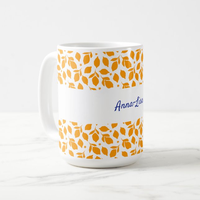 Caneca De Café Limões Amarelos Italianos Desenhados À Mão Persona (Frente Esquerda)