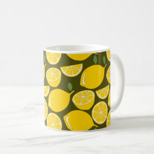 Caneca De Café Limões Amarelos & Padrão Verde Oliva: Citrino Mode