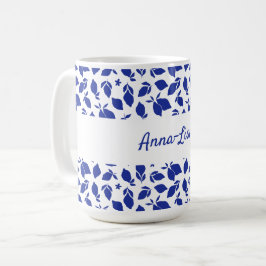 Caneca De Café Limões Azuis Italianos Desenhados À Mão Personaliz