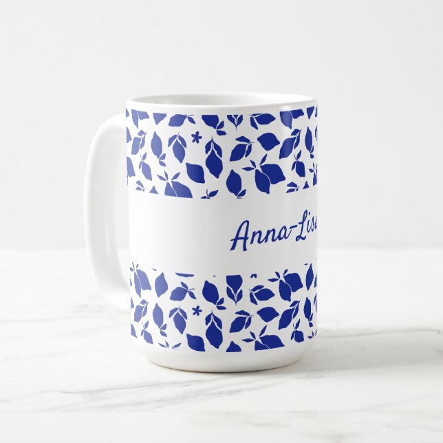 Caneca De Café Limões Azuis Italianos Desenhados À Mão Personaliz (Frente Esquerda)