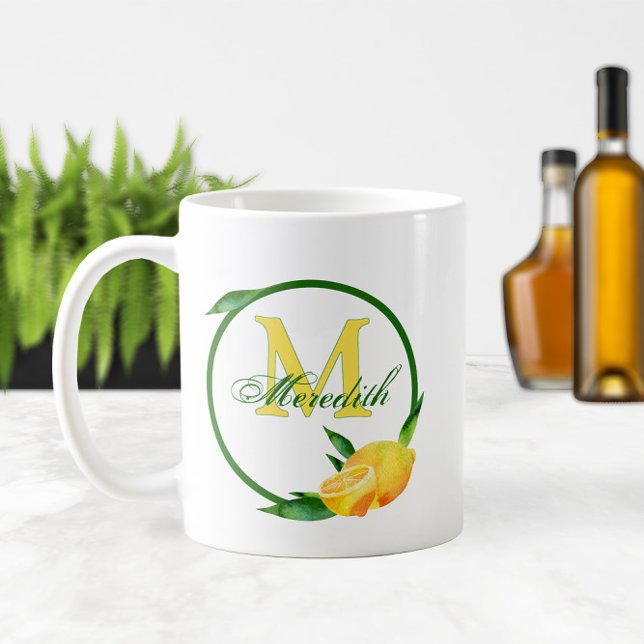 Caneca De Café Limões de aquarela 🍋 nome ✨ e monograma (Watercolor Lemons 🍋✨ Name and Monogram Coffee Mug
)