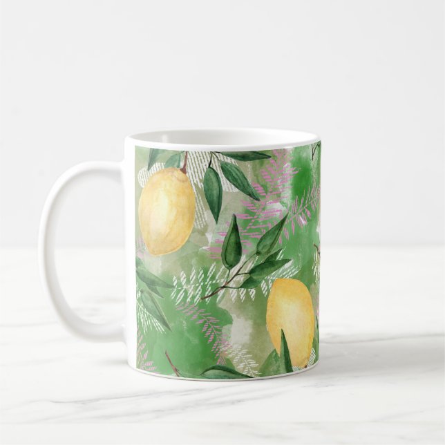 Caneca De Café Limões de aquarelas frutas citrinos natureza fresc (Esquerda)