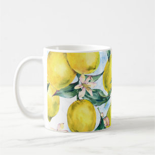 Caneca De Café Limões de aquarelas, ramos de citrinos frescos.