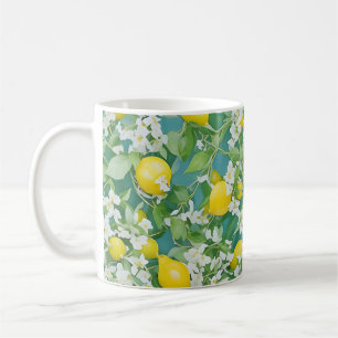 Caneca De Café Limões e Flores Brancas
