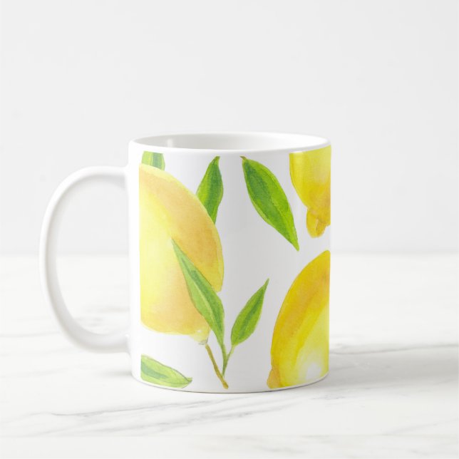 Caneca De Café Limões e folhas de aquarelas: padrão. (Esquerda)