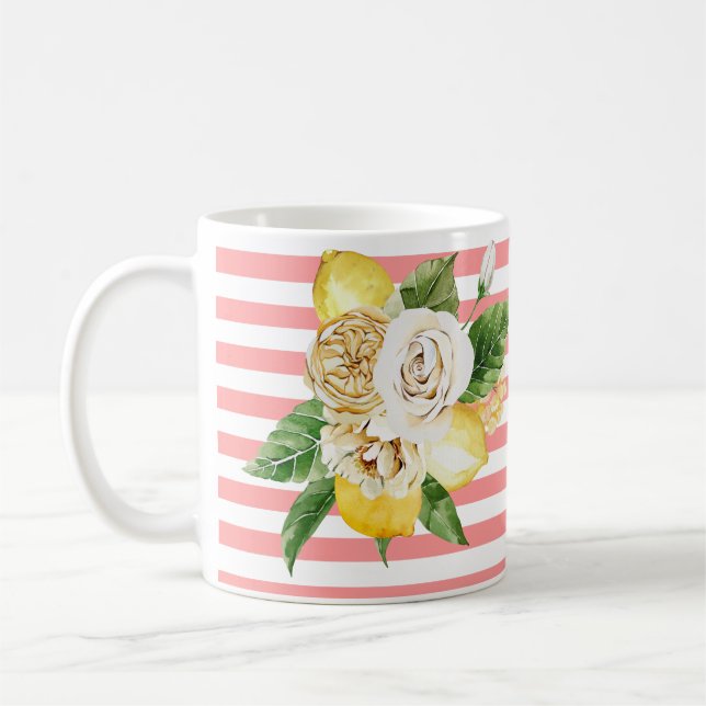 Caneca De Café Limões e rosas em tiras cor-de-rosa (Esquerda)