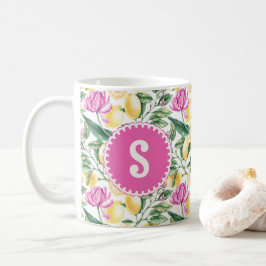 Caneca De Café Limões e Tulipas Padrão Floral | Citrus Monograma