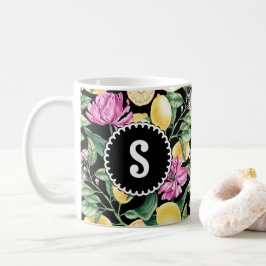 Caneca De Café Limões e Tulipas Padrão Floral | Citrus Monograma