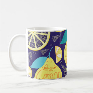 Caneca De Café Limões: Padrão Brilhante Azul Escuro
