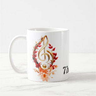 Caneca De Café Limpa ouro com folhas vermelhas.