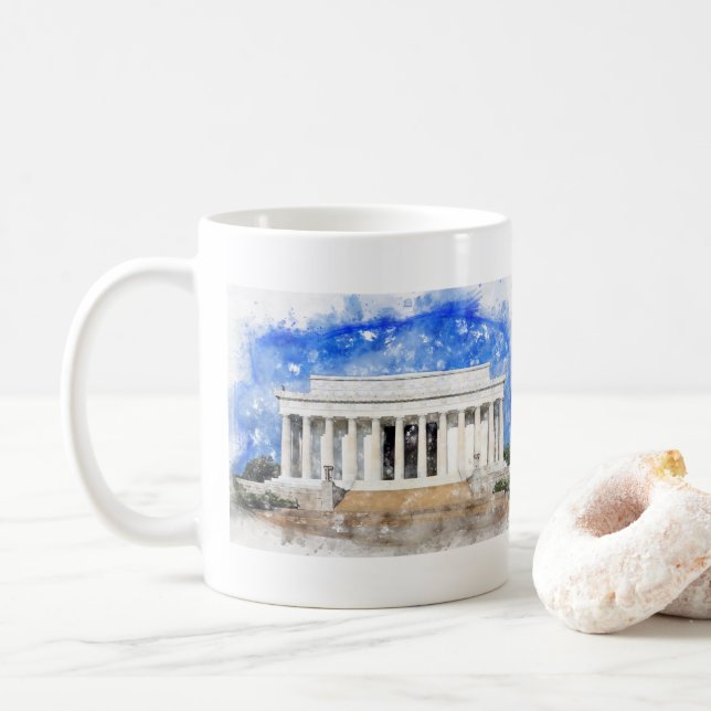 Caneca De Café Lincoln Memorial facade em aquarela (Com Donut)