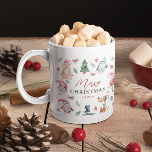 Caneca De Café Linda Aquarela de inverno Feliz Natal