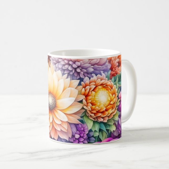 Caneca De Café Linda Aquarela Floral (Frente Esquerda)