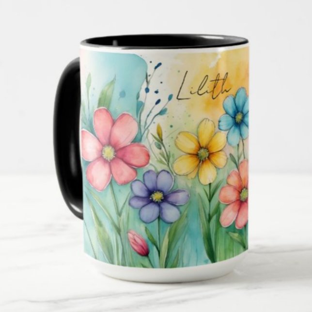 Caneca De Café Linda Aquarela Floral (Criador carregado)