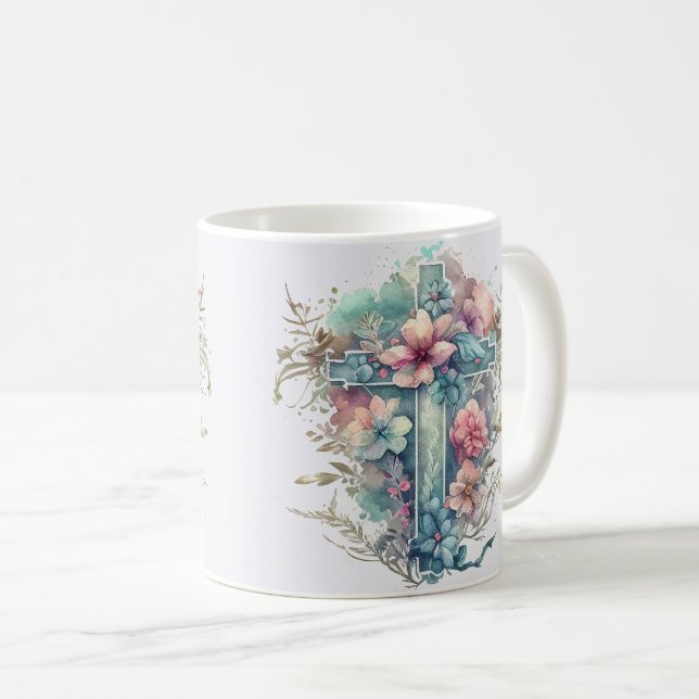 Caneca De Café Linda Aquarela Páscoa Cristã (Frente Esquerda)